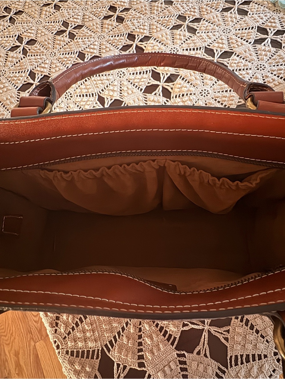 Patricia Nash Cognac Leather Shoulder Tote with Stud Trim - Picture 16 of 16